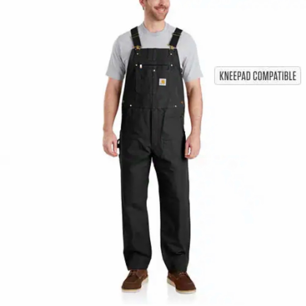 Carhartt Bib Overalls Men`s Size 48x28 Duck Canvas Double Knee Black Relaxed Fit
